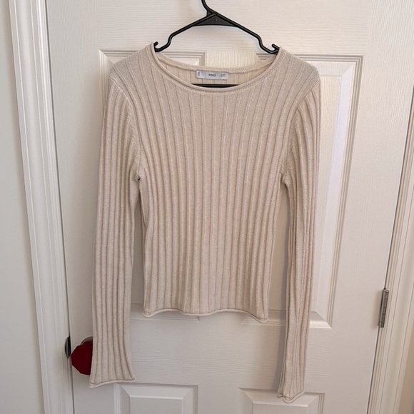Mango Sweaters - Mango Beige Ribbed Long Sleeve Top